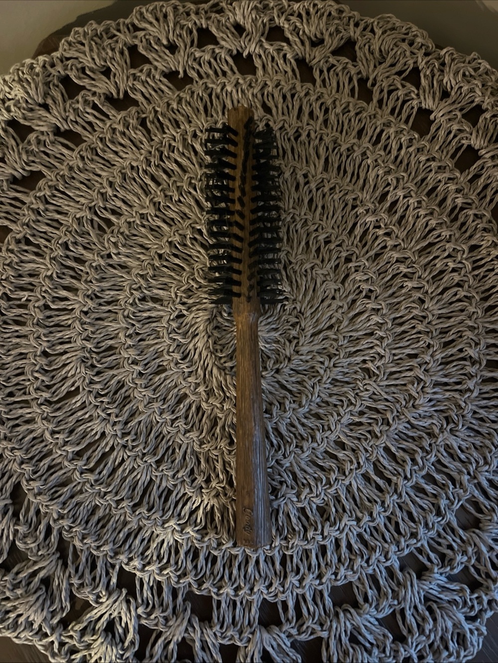 Vintage Goody Round faux Wooden Handle Hair Brush with Black Bristles